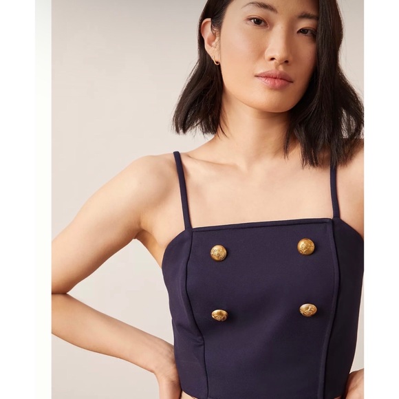 ANTHROPOLOGIE Eva Franco Ponte Trench Sailor Blouse Crop Corset Top Size 12 - Picture 2 of 11